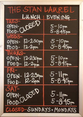 Opening Times - Stan Laurel Inn